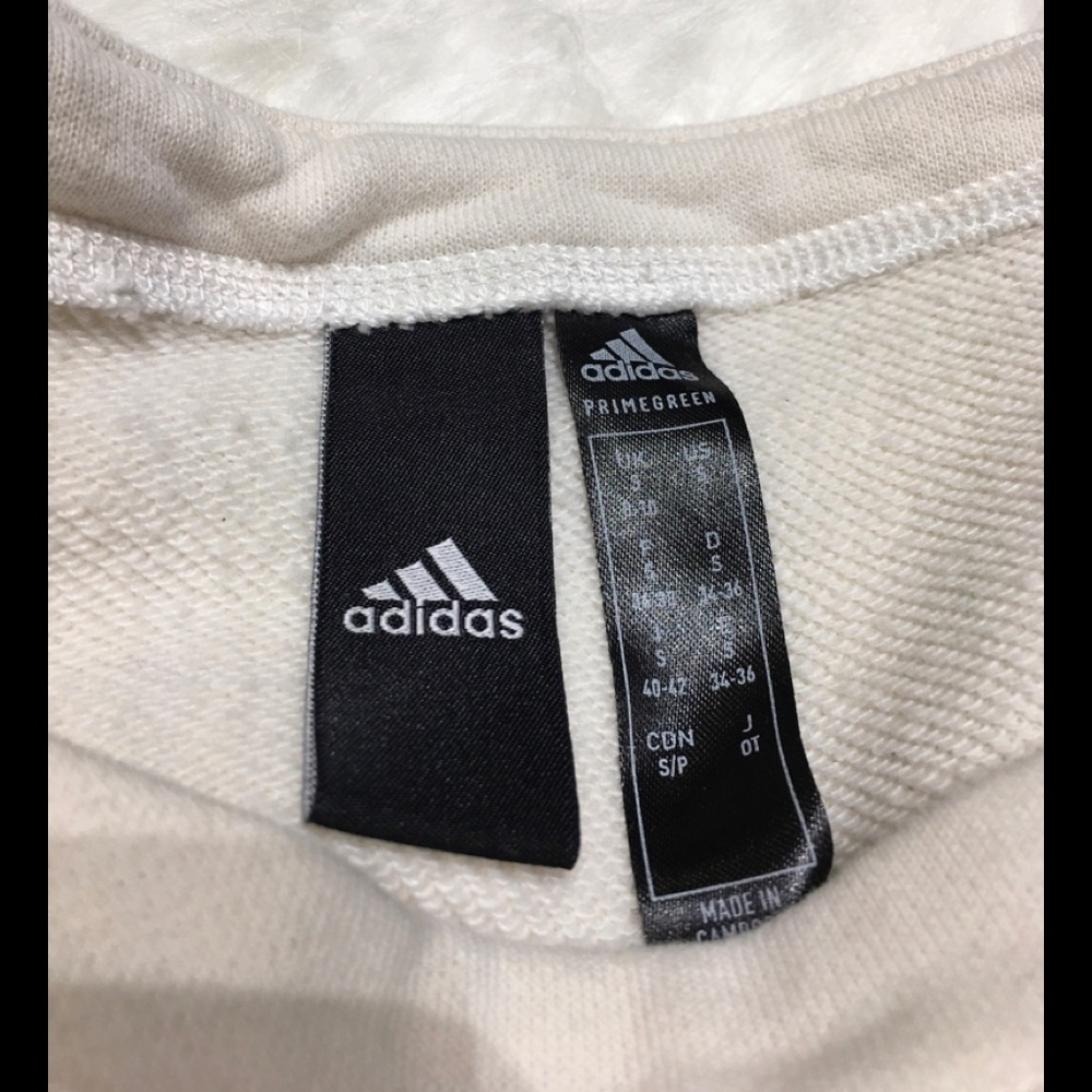 adidas Off the shoulder boat neck three stripe tunic sweatshirt Small Cream - Picture 3 of 6